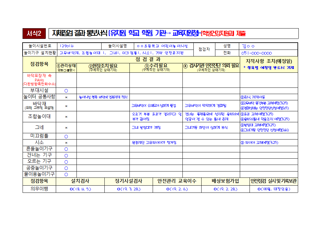 2. (서식2) 자체점검 결과 통보서식.hwp 첫 장 미리보기